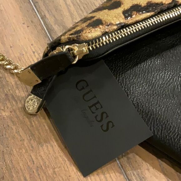 NWT *GUESS* LEOPARD BLK GOLD SPARKLE ENVELOPE CHAIN CLUTCH PURSE #MOBWIFE - Picture 5 of 7